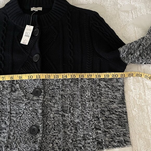 Talbots Cardigan Sweater Womens X Black White Button Up Cable Knit Fisherman NWT - Picture 5 of 12